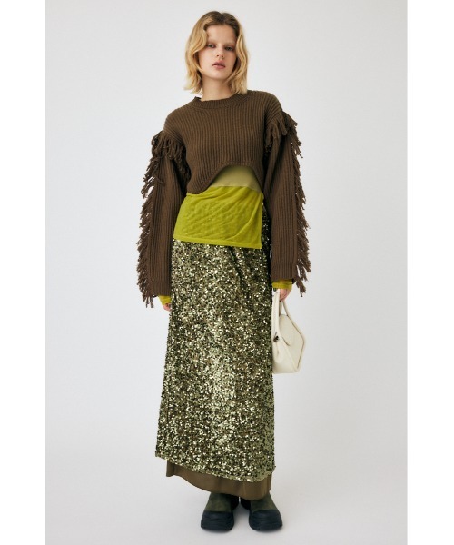 MOUSSY（マウジー）の「IRREGULAR HEM CROPPED ニット（ニット/セーター・レディース・ダークカーキ/チャコールグレー/オフホワイト・FREE）」の14枚目の写真