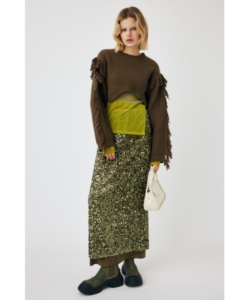 MOUSSY（マウジー）の「IRREGULAR HEM CROPPED ニット（ニット/セーター・レディース・ダークカーキ/チャコールグレー/オフホワイト・FREE）」の15枚目の写真