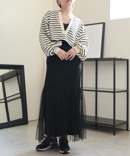 ULEULA（ウルア）の「チュールフリルドッキングタイトスカート/Iラインスカート（スカート・レディース・ブラック/アイボリー・FREE）」の19枚目の写真