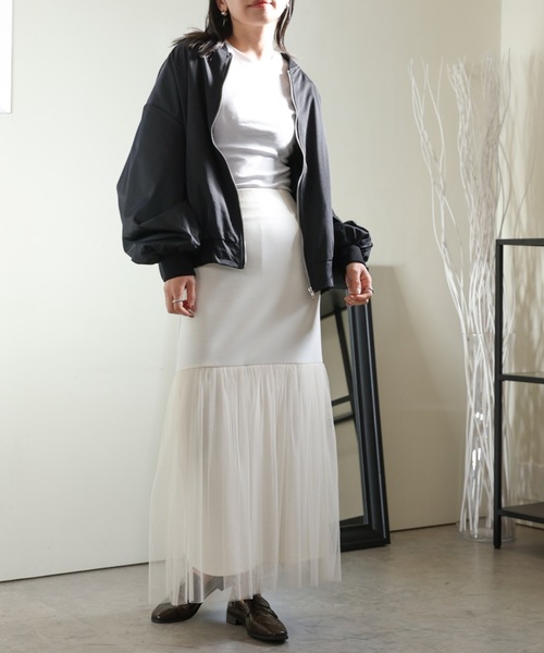 ULEULA（ウルア）の「チュールフリルドッキングタイトスカート/Iラインスカート（スカート・レディース・ブラック/アイボリー・FREE）」の8枚目の写真