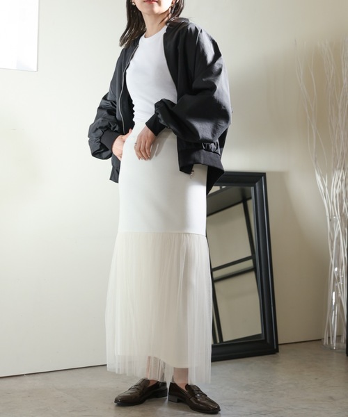ULEULA（ウルア）の「チュールフリルドッキングタイトスカート/Iラインスカート（スカート・レディース・ブラック/アイボリー・FREE）」の9枚目の写真