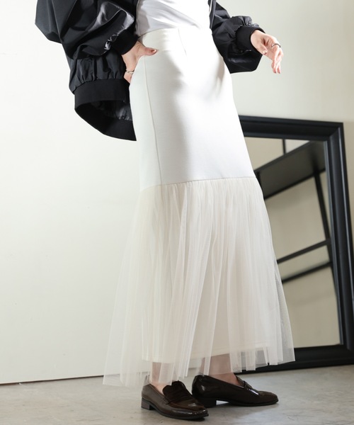 ULEULA（ウルア）の「チュールフリルドッキングタイトスカート/Iラインスカート（スカート・レディース・ブラック/アイボリー・FREE）」の6枚目の写真