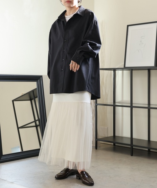 ULEULA（ウルア）の「チュールフリルドッキングタイトスカート/Iラインスカート（スカート・レディース・ブラック/アイボリー・FREE）」の11枚目の写真