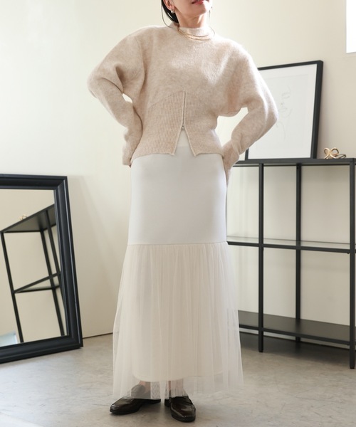 ULEULA（ウルア）の「チュールフリルドッキングタイトスカート/Iラインスカート（スカート・レディース・ブラック/アイボリー・FREE）」の12枚目の写真