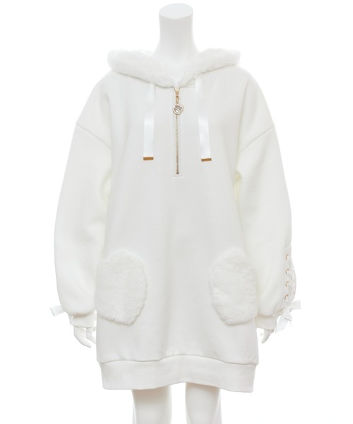 Secret Honey(シークレットハニー)の「ハートポケットパーカーワンピース(Tシャツ/カットソー・レディース・ピンク/オフホワイト・MEDIUM)」の8枚目の写真