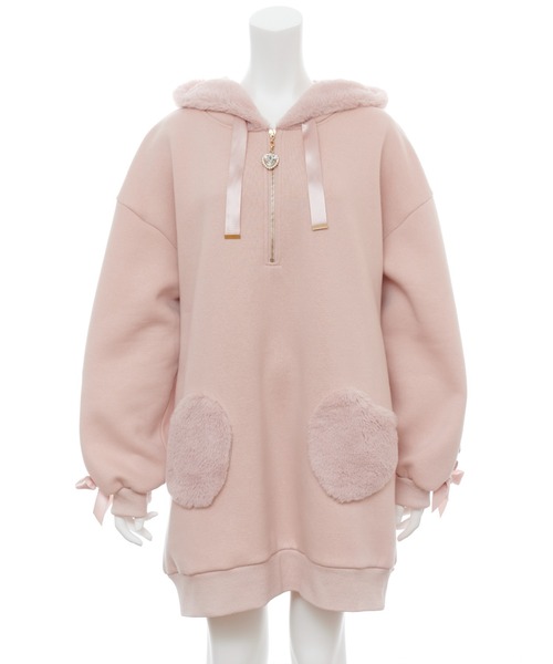 Secret Honey(シークレットハニー)の「ハートポケットパーカーワンピース(Tシャツ/カットソー・レディース・ピンク/オフホワイト・MEDIUM)」の9枚目の写真