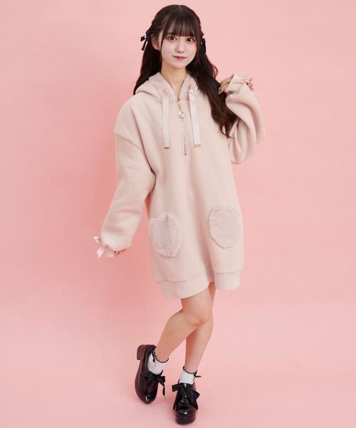 Secret Honey(シークレットハニー)の「ハートポケットパーカーワンピース(Tシャツ/カットソー・レディース・ピンク/オフホワイト・MEDIUM)」の6枚目の写真