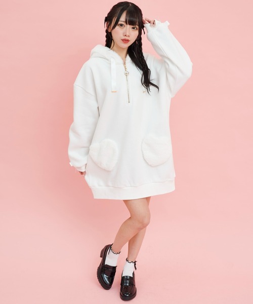 Secret Honey(シークレットハニー)の「ハートポケットパーカーワンピース(Tシャツ/カットソー・レディース・ピンク/オフホワイト・MEDIUM)」の3枚目の写真