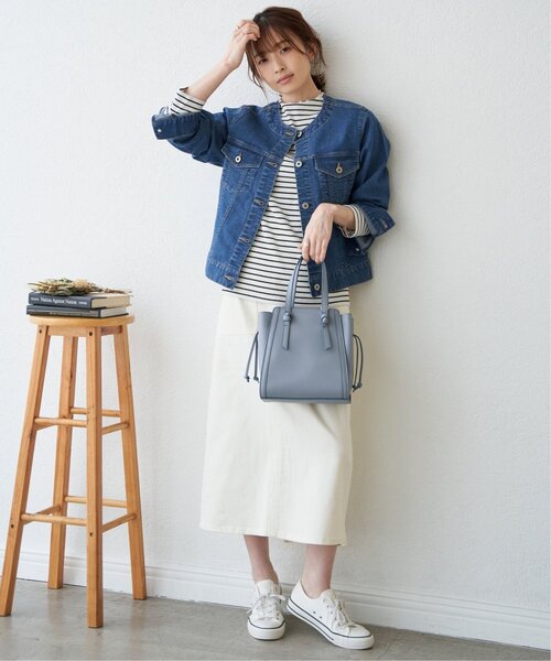 ikka（イッカ）の「ストレッチノーカラーデニムGジャン（デニムジャケット・レディース・ブルー/ダークネイビー・S/M/L）」の18枚目の写真