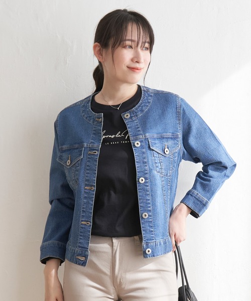 ikka（イッカ）の「ストレッチノーカラーデニムGジャン（デニムジャケット・レディース・ブルー/ダークネイビー・S/M/L）」の17枚目の写真