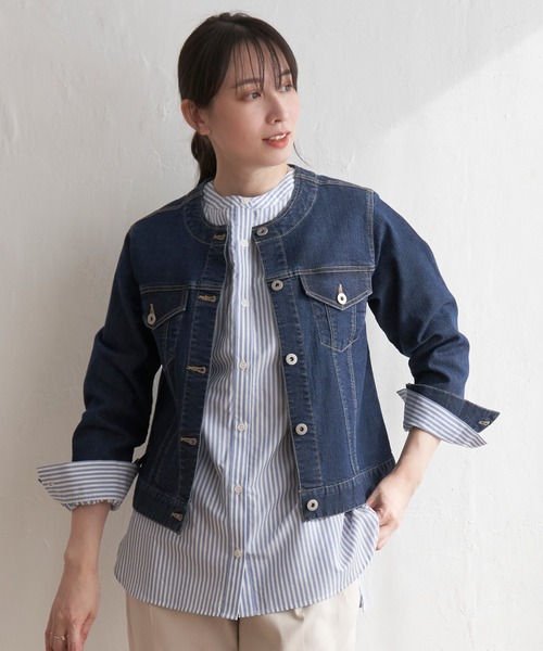 ikka（イッカ）の「ストレッチノーカラーデニムGジャン（デニムジャケット・レディース・ブルー/ダークネイビー・S/M/L）」の16枚目の写真