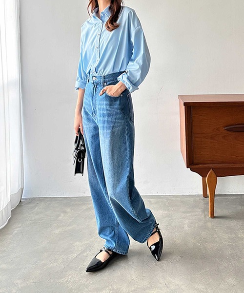 GeeRA(ジーラ)の「美脚魅せバレルレッグカーブデニムパンツ(デニムパンツ・レディース・サックスブルー/ブルー・LARGE/MEDIUM/SMALL)」の12枚目の写真