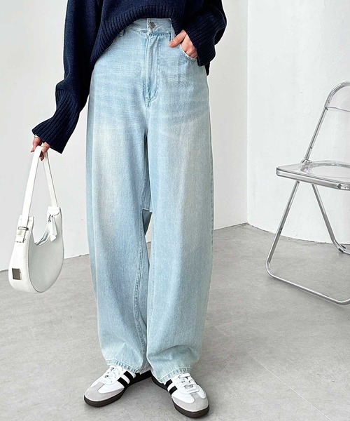 セール】美脚魅せバレルレッグカーブデニムパンツ（デニムパンツ