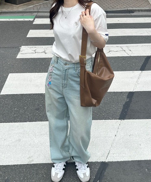 【美品✨ビブパンツ✨レディース L】ESTIVO ナイロン デニム パンツ S-LL】サイドラインがアクセント イージーデニムパンツ（デニム