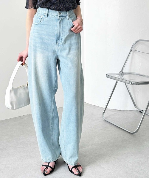 セール】美脚魅せバレルレッグカーブデニムパンツ（デニムパンツ