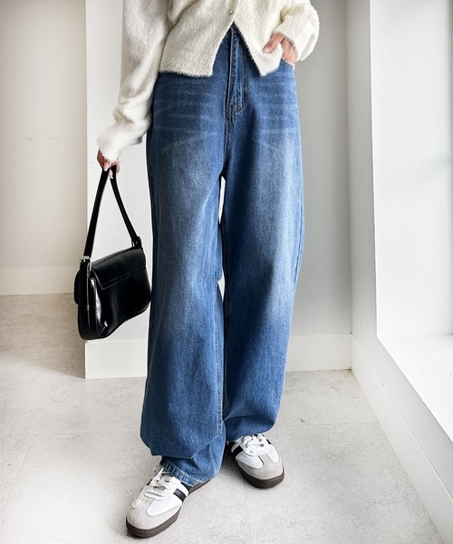 セール】美脚魅せバレルレッグカーブデニムパンツ（デニムパンツ