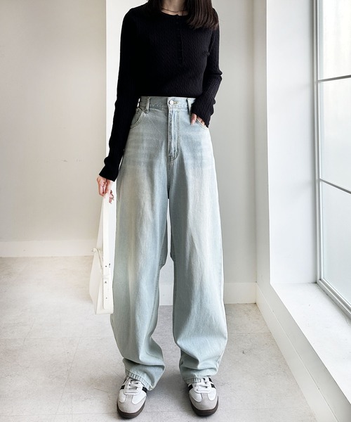 週末セール価格✨️45R✨️再び ocean デニムパンツ セール】美脚魅せバレルレッグカーブデニムパンツ（デニムパンツ