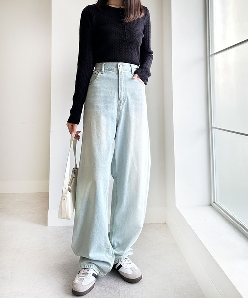 【美品✨ビブパンツ✨レディース L】ESTIVO ナイロン デニム パンツ セール】美脚魅せバレルレッグカーブデニムパンツ(デニムパンツ