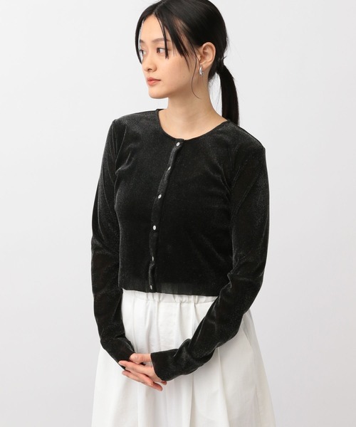 A part by(アパートバイ)の「ベロアショートカーディガン(カーディガン/ボレロ・レディース・オフホワイト/ブラック系その他2/ブルー・FREE)」の12枚目の写真