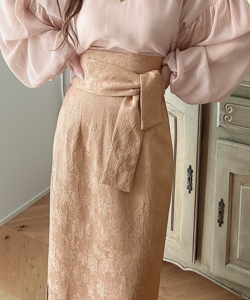 Meiru（メイル）の「ウエストリボンIラインスカート（スカート・レディース・ベージュ/アイボリー/ブラック・LARGE/MEDIUM/SMALL）」の4枚目の写真