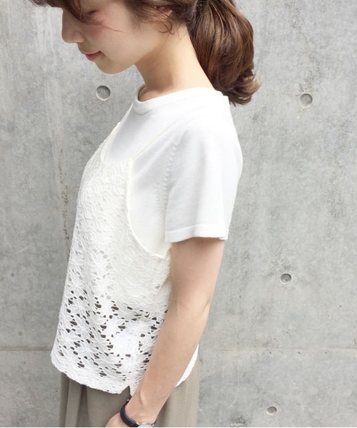 Kastane（カスタネ）の「デニムレースキャミ（タンクトップ・レディース・ブルー/オフホワイト・FREE）」の2枚目の写真