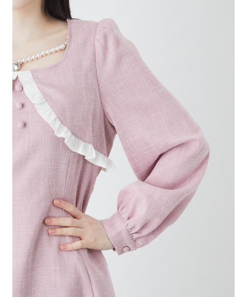 Ank Rouge（アンクルージュ）の「フロントパールボレロ風ワンピース（ワンピース・レディース・ベージュ/ブラック/ピンク・M）」の8枚目の写真