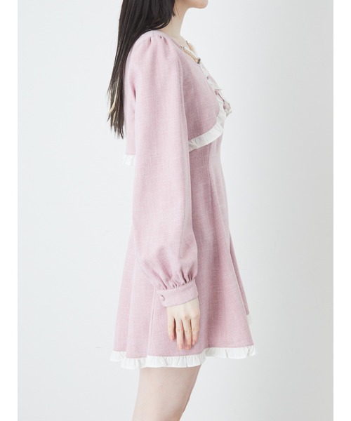 Ank Rouge（アンクルージュ）の「フロントパールボレロ風ワンピース（ワンピース・レディース・ベージュ/ブラック/ピンク・M）」の9枚目の写真