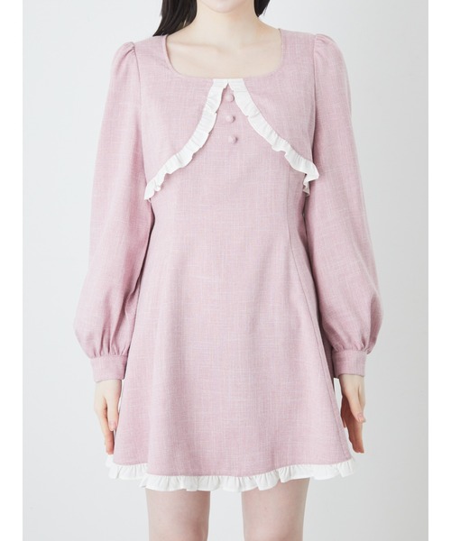 Ank Rouge（アンクルージュ）の「フロントパールボレロ風ワンピース（ワンピース・レディース・ベージュ/ブラック/ピンク・M）」の11枚目の写真