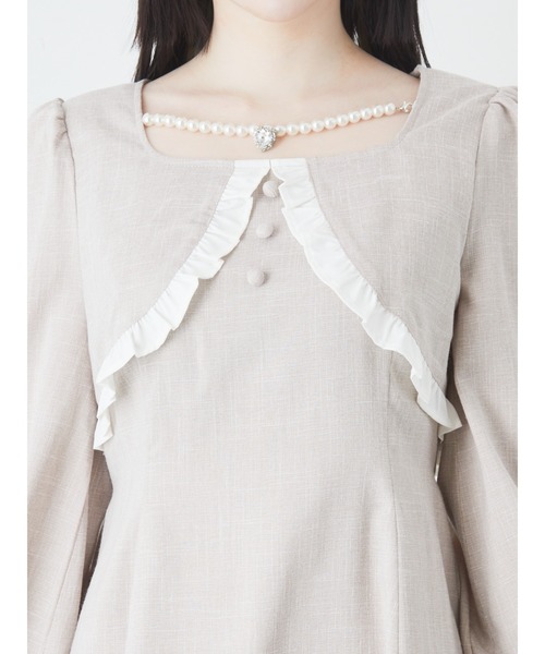 Ank Rouge（アンクルージュ）の「フロントパールボレロ風ワンピース（ワンピース・レディース・ベージュ/ブラック/ピンク・M）」の12枚目の写真