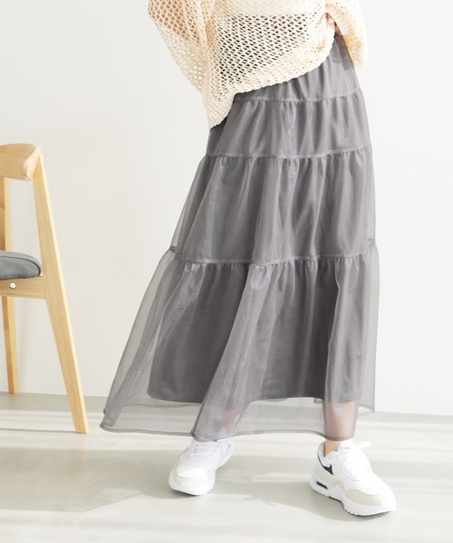 ROPE' PICNIC(ロペピクニック)の「ティアードチュールスカート(スカート・レディース・ライトグレー/チャコールグレー/オフホワイト・38)」の2枚目の写真