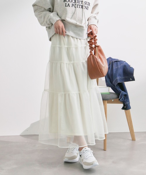 ROPE' PICNIC(ロペピクニック)の「ティアードチュールスカート(スカート・レディース・ライトグレー/チャコールグレー/オフホワイト・38)」の13枚目の写真