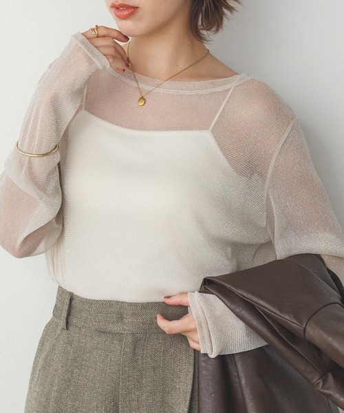 hunch(ハンチ)の「【WEB限定/別注】クルーネック ラメシアートップス(Tシャツ/カットソー・レディース・ミント/チャコール/グレー/オフホワイト・FREE)」の2枚目の写真