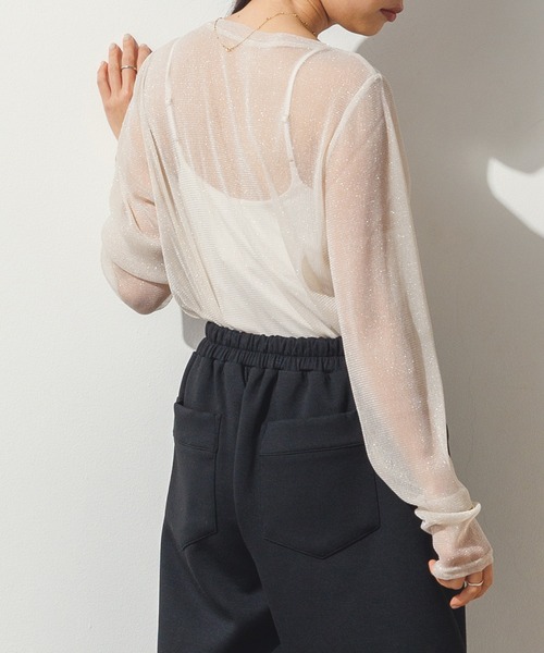 hunch(ハンチ)の「【WEB限定/別注】クルーネック ラメシアートップス(Tシャツ/カットソー・レディース・ミント/チャコール/グレー/オフホワイト・FREE)」の6枚目の写真