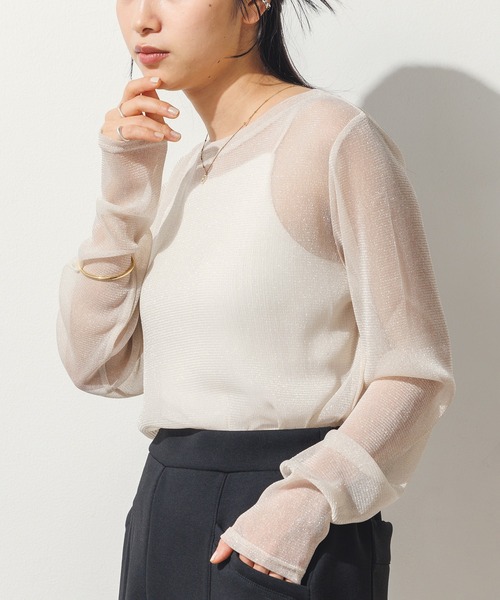 hunch(ハンチ)の「【WEB限定/別注】クルーネック ラメシアートップス(Tシャツ/カットソー・レディース・ミント/チャコール/グレー/オフホワイト・FREE)」の7枚目の写真