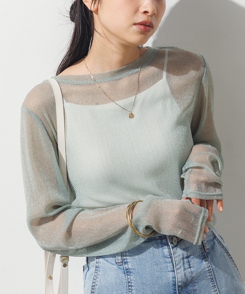 hunch(ハンチ)の「【WEB限定/別注】クルーネック ラメシアートップス(Tシャツ/カットソー・レディース・ミント/チャコール/グレー/オフホワイト・FREE)」の16枚目の写真