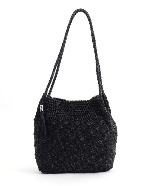 メタリック柄編みロングハンドルトートバッグ（かごバッグ）｜COOCO