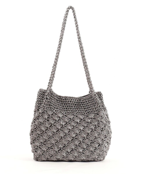 メタリック柄編みロングハンドルトートバッグ（かごバッグ）｜COOCO