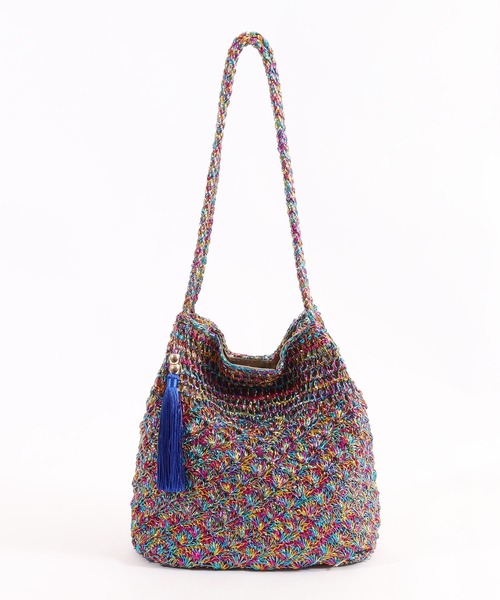 メタリック柄編みロングハンドルトートバッグ（かごバッグ）｜COOCO