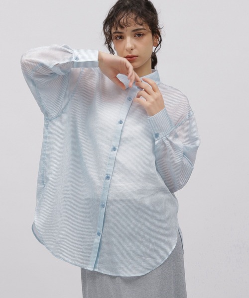 LAKOLE（ラコレ）の「ストライプシアーシャツ / 111340（シャツ/ブラウス・レディース・ベージュ/ブルー/ピンク・MEDIUM/SMALL）」の3枚目の写真