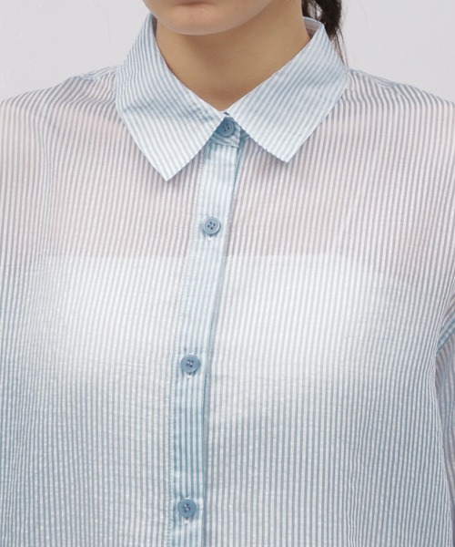 LAKOLE（ラコレ）の「ストライプシアーシャツ / 111340（シャツ/ブラウス・レディース・ベージュ/ブルー/ピンク・MEDIUM/SMALL）」の7枚目の写真