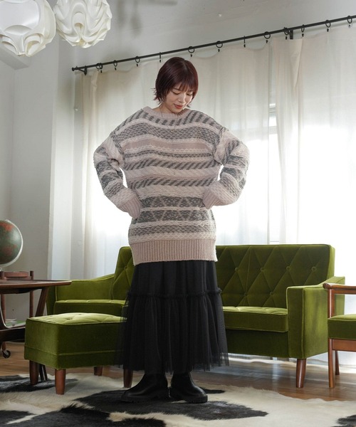 mimi toujours(ミミトゥジュール)の「ユニセックス ジャガード ニット プルオーバー mimi toujours×itsPeachi(ニット/セーター・レディース・チャコール/ベージュ・M)」の11枚目の写真