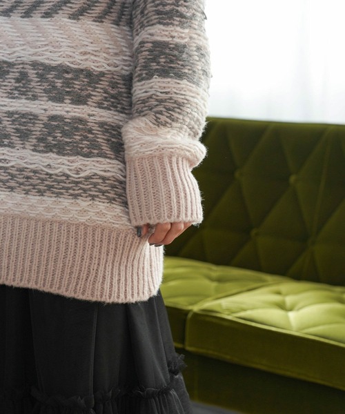 mimi toujours(ミミトゥジュール)の「ユニセックス ジャガード ニット プルオーバー mimi toujours×itsPeachi(ニット/セーター・レディース・チャコール/ベージュ・M)」の13枚目の写真