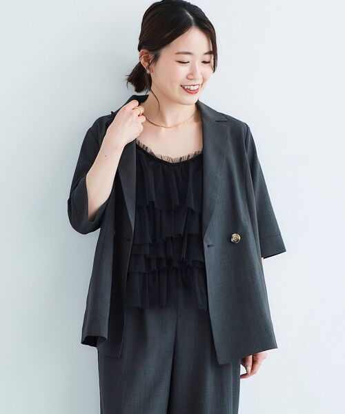 le.coeur blanc（ルクールブラン）の「TORRAZZO DONNAメッシュフリルキャミ（キャミソール・レディース・ブラック・38）」の4枚目の写真