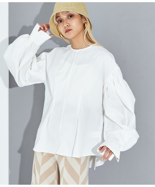 Settimissimo（セッティミッシモ）の「タック ボリュームスリーブ ナイロン ブラウス シャツ（シャツ/ブラウス・レディース・ブラック/オフホワイト・M）」の5枚目の写真