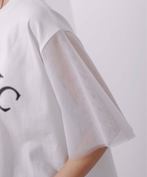 Eimee Law（エイミーロウ）の「ラバー&箔 チュールスリーブ ロゴトップス（Tシャツ/カットソー・レディース・ライトグレー/ブラック/オフホワイト・38）」の16枚目の写真