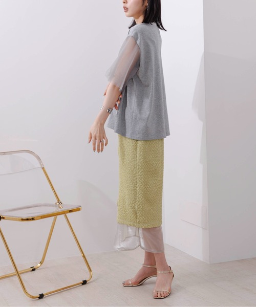 Eimee Law（エイミーロウ）の「ラバー&箔 チュールスリーブ ロゴトップス（Tシャツ/カットソー・レディース・ライトグレー/ブラック/オフホワイト・38）」の19枚目の写真