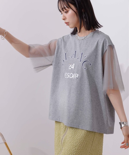 Eimee Law（エイミーロウ）の「ラバー&箔 チュールスリーブ ロゴトップス（Tシャツ/カットソー・レディース・ライトグレー/ブラック/オフホワイト・38）」の22枚目の写真