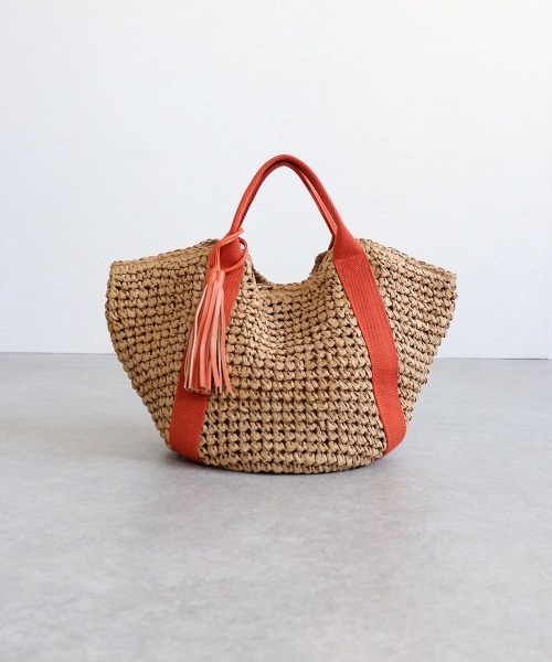 T・S・L(ティーエスエル)の「ハンドルテープペーパートートバッグ(かごバッグ・レディース・ブラック/グレイッシュベージュ/カーキ/オレンジ・FREE)」の1枚目の写真