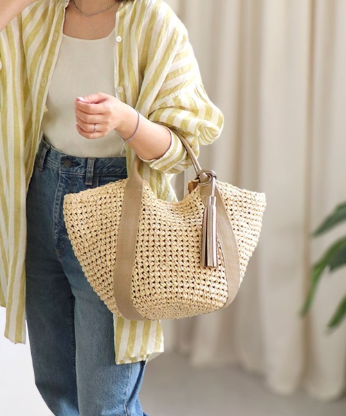 T・S・L(ティーエスエル)の「ハンドルテープペーパートートバッグ(かごバッグ・レディース・ブラック/グレイッシュベージュ/カーキ/オレンジ・FREE)」の8枚目の写真