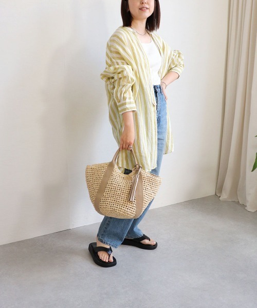 T・S・L(ティーエスエル)の「ハンドルテープペーパートートバッグ(かごバッグ・レディース・ブラック/グレイッシュベージュ/カーキ/オレンジ・FREE)」の9枚目の写真